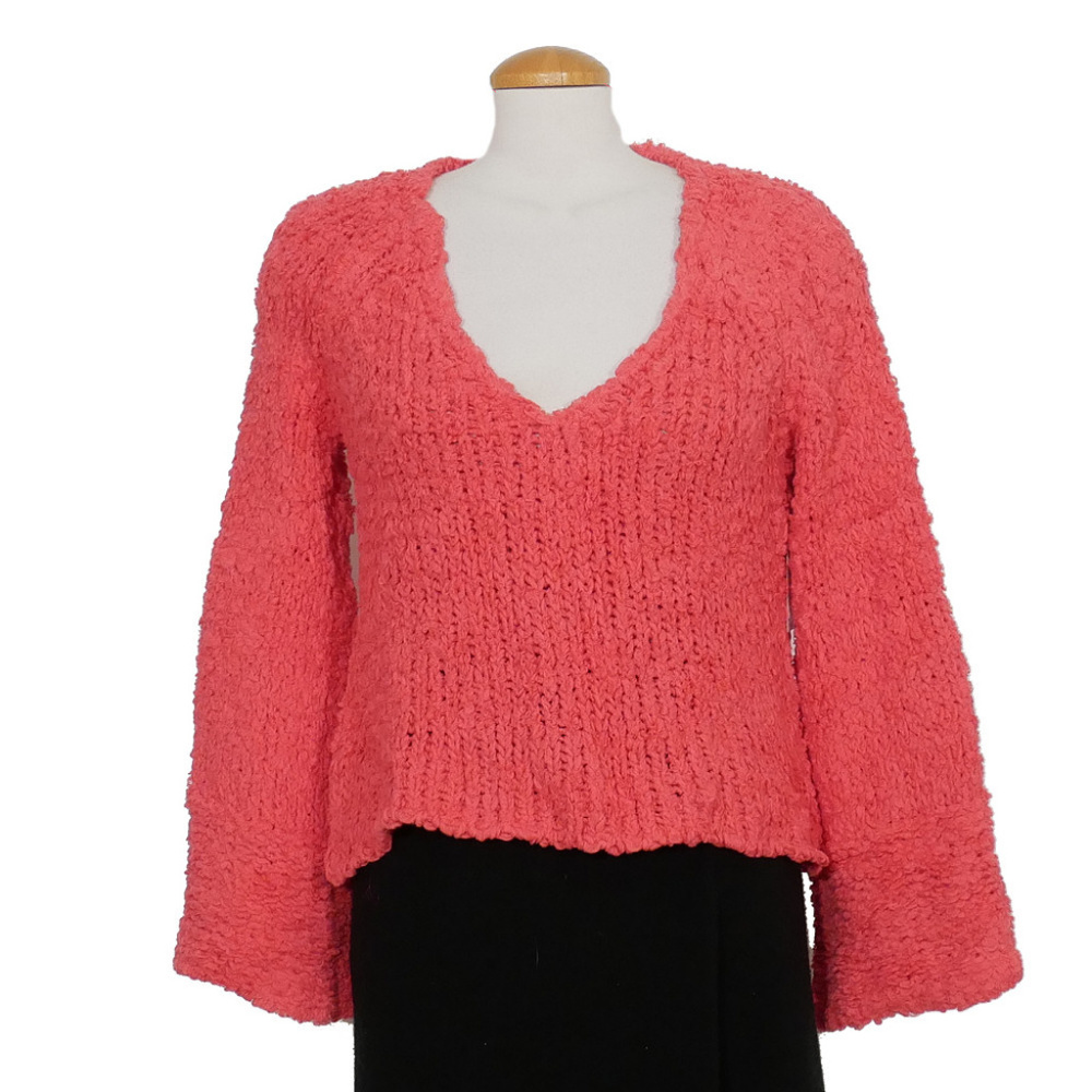 FREE PEOPLE Pink Sand Dune Bell Sleeve Sweater L - Picture 8 of 8